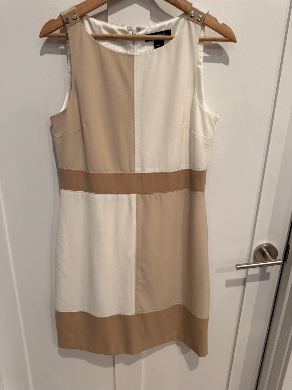 White House Black Market Cream and Tan Colorblock Shift Dress